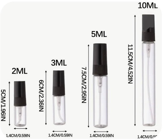 Φιαλίδιο decant Scentelier με μαύρο ματ καπάκι και ψεκαστήρα, δείγμα αρώματος 2ml, 3ml, 5ml, 10ml
